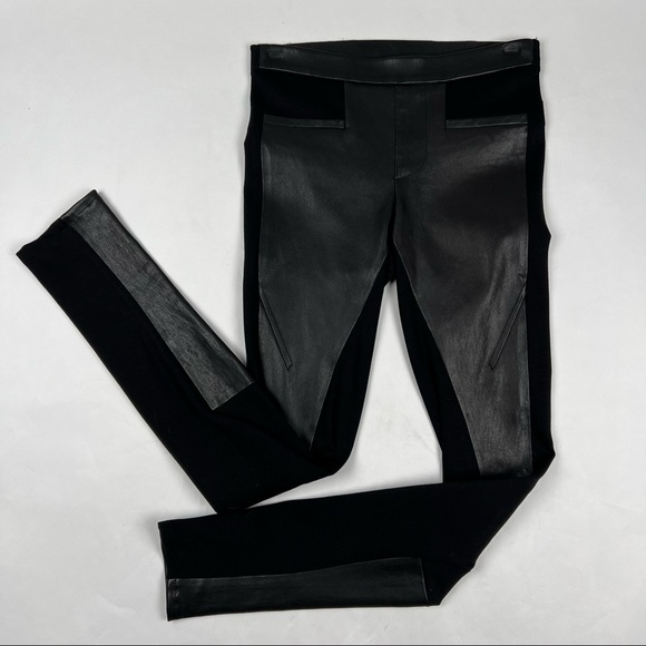 OWO Helmut Lang - Black Lambskin Leather & Cotton Combo Pull on Leggings, Size 2 - Picture 2 of 16
